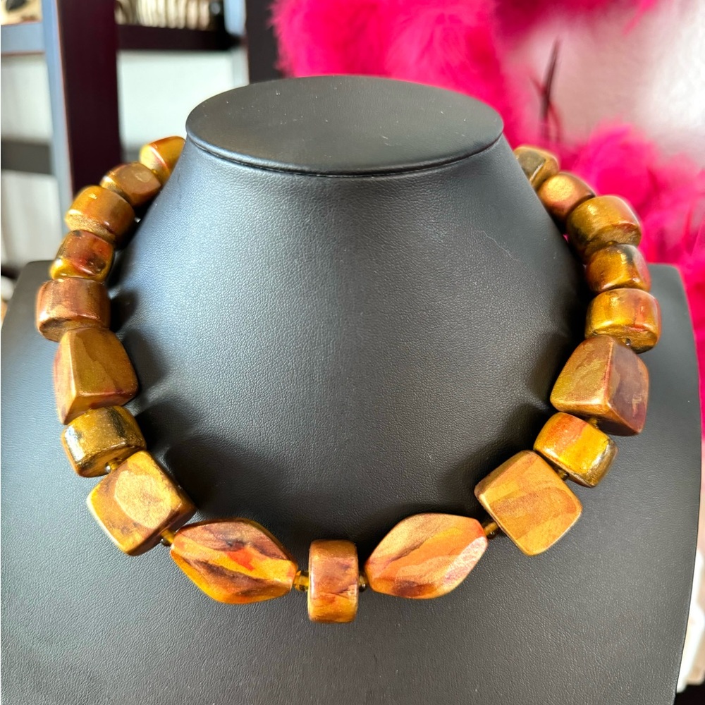 Artisan Wood Beaded Glazed Necklace